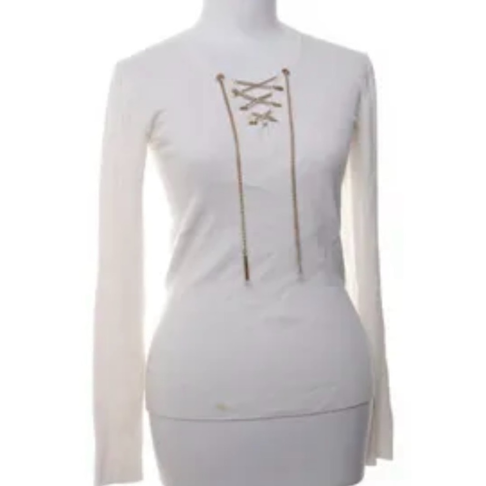 Michael Kors Cream Lace-Up Long Sleeve Top